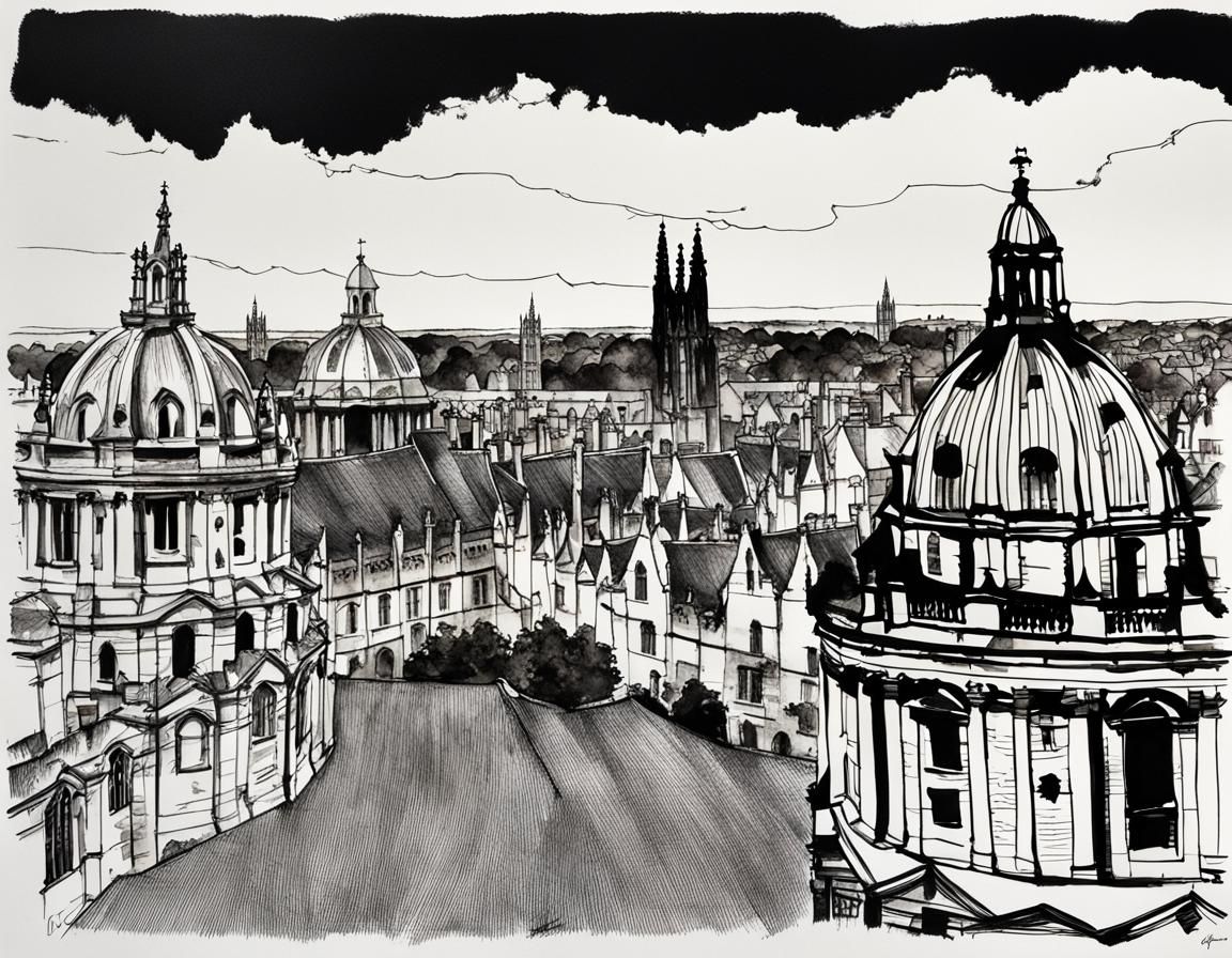 Oxford City Skyline Pen and Ink Drawing