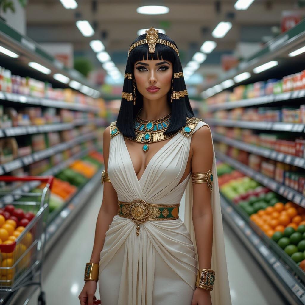 Cleopatra Shopping in a Modern Supermarket