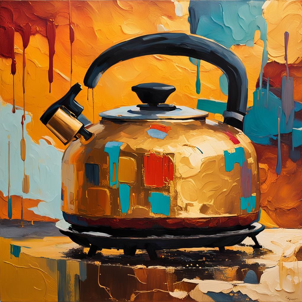 Vibrant Color Splatter on a Stovetop in Abstract Expressioni...