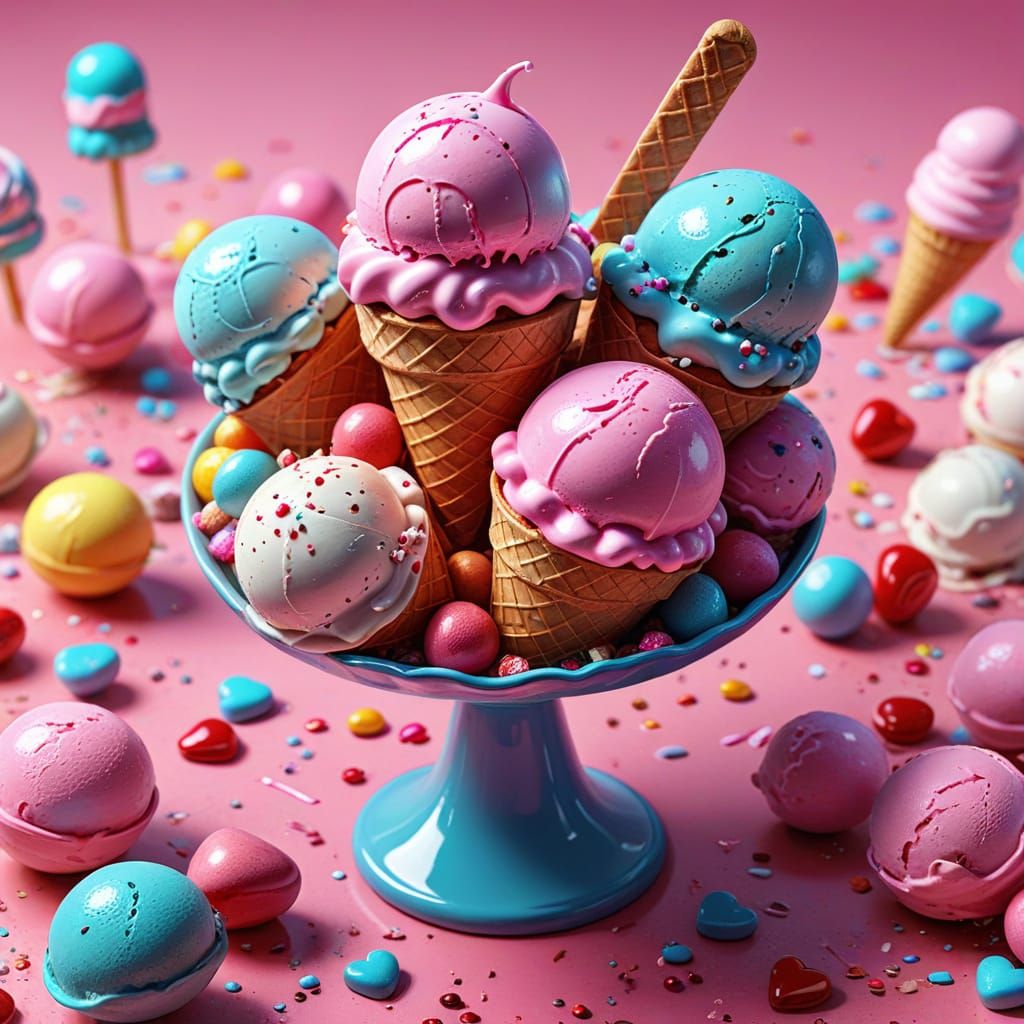 Vibrant Candy Still Life in Whimsical Hyperrealistic Style