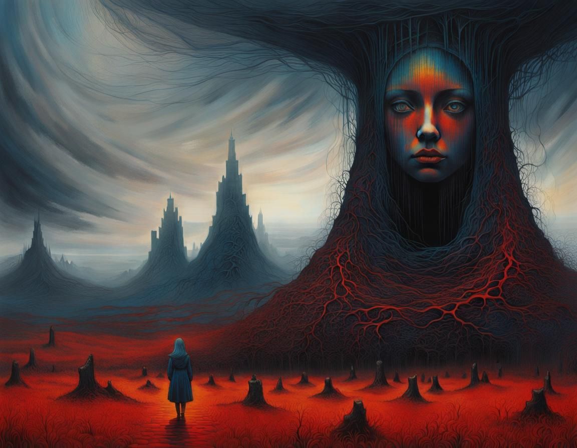 Ethereal Horror Portrait in Dark Surrealism