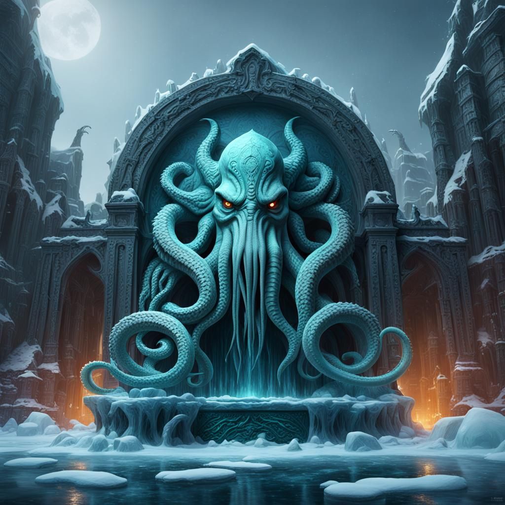 Detailed Cthulhu Ice Sculpture Concept Art