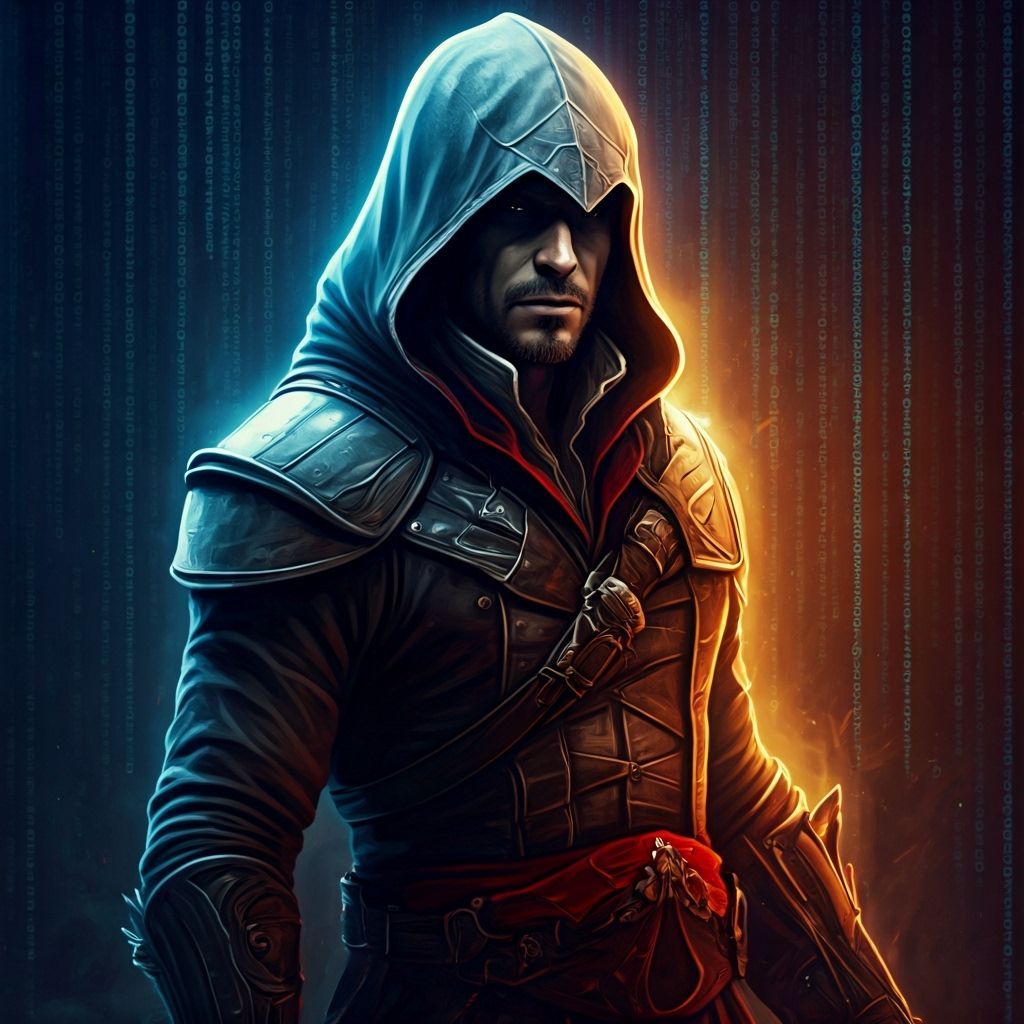 Assassin's Creed Character in Matrix Code Style
