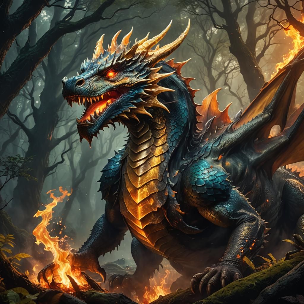 Fire-Breathing Dragon Portrait in Fantasy Art Style