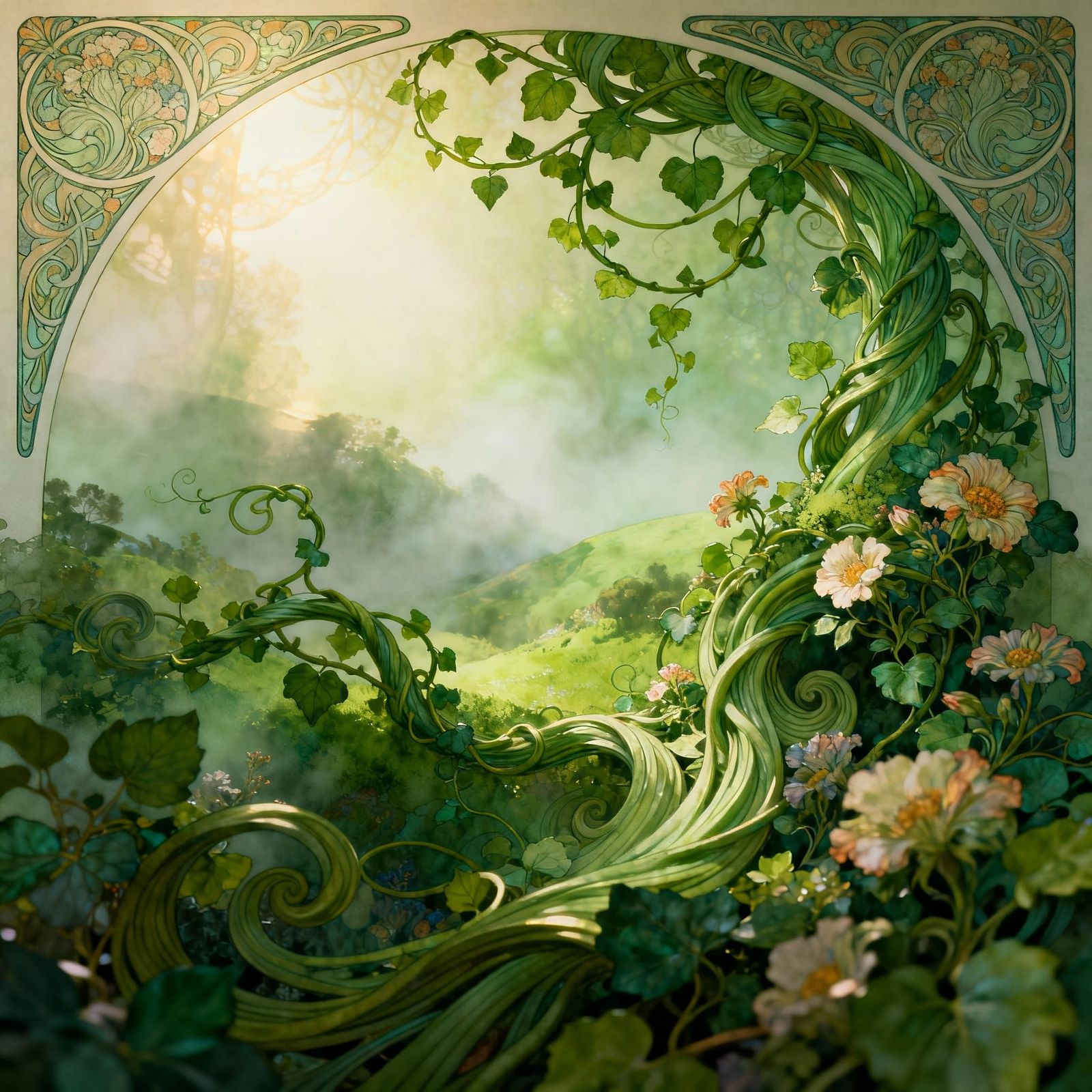 Art Nouveau Landscape with Organic Curves