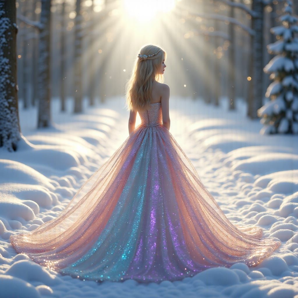 Snegurochka in Crystal Gown Russian Winter Landscape