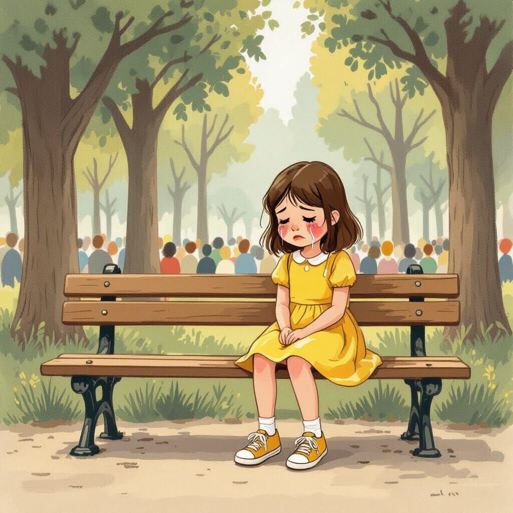 Lost and Sad Little Girl Searching for Parents