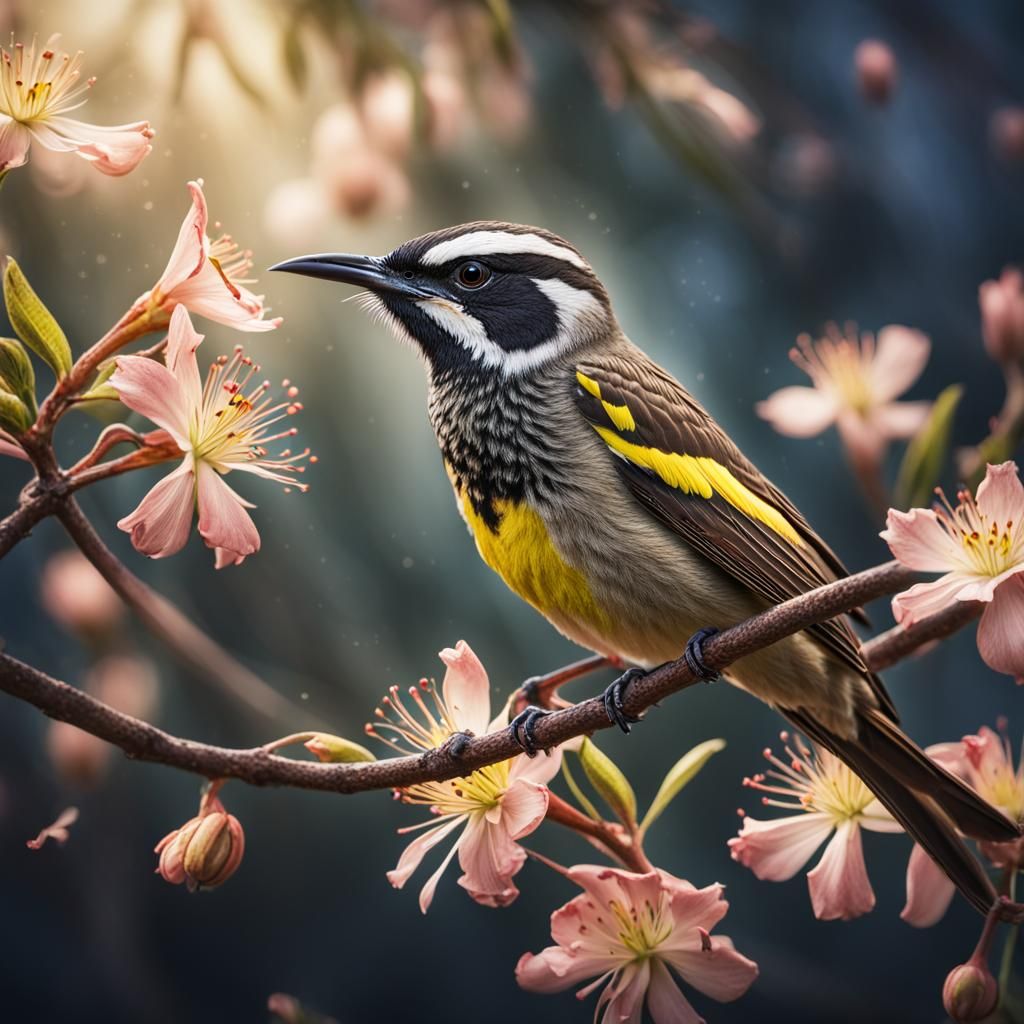 Honeyeater at a Bloom: Detailed Cinematic Masterpiece