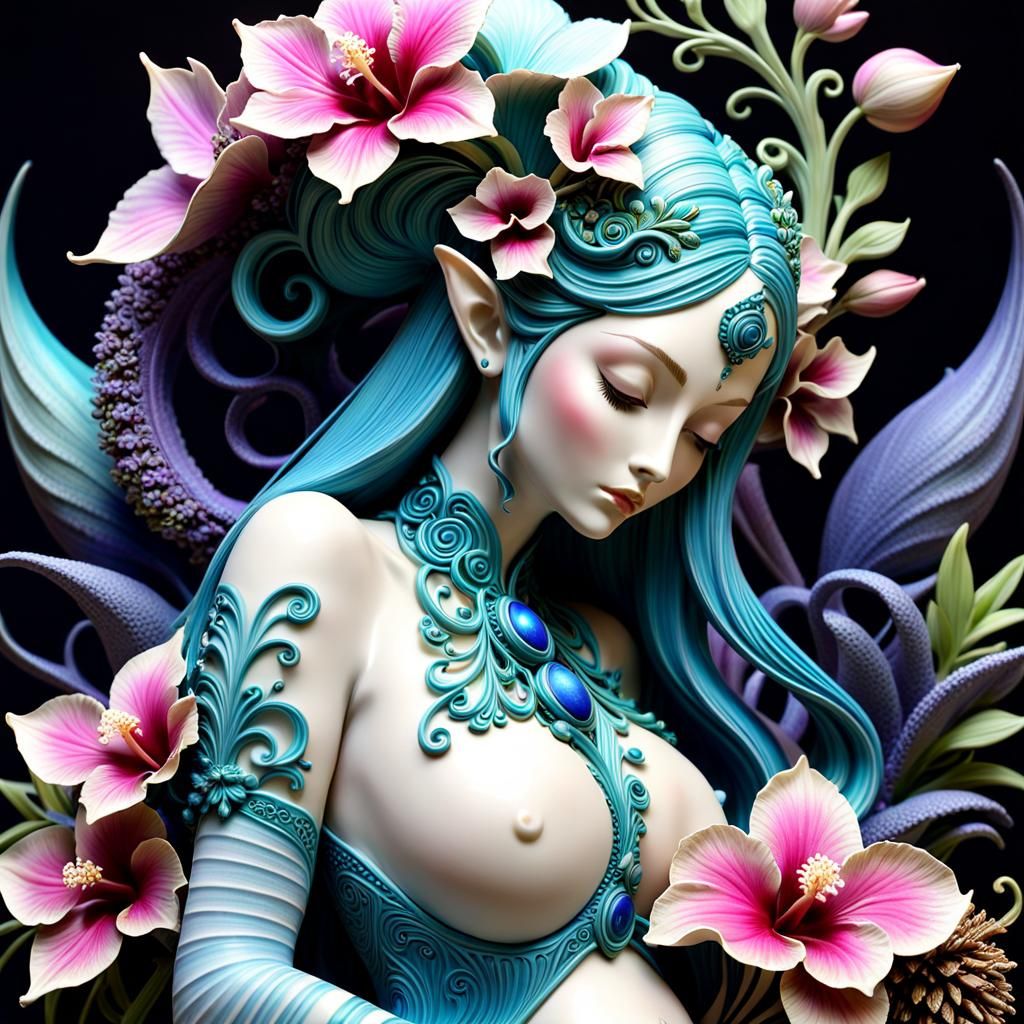 Elven Pregnant Goddess with Toddler in 3D Photograph