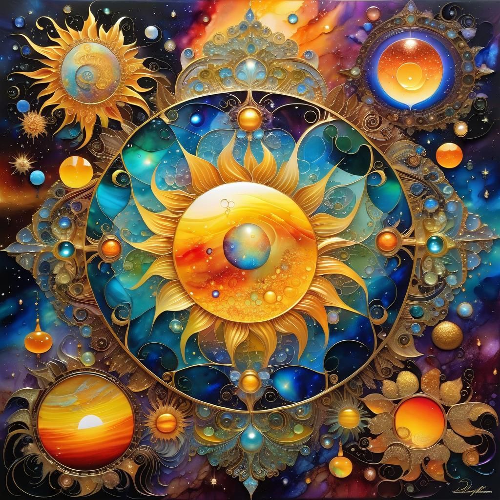 Surreal Sun with Iridescent Colors and Intricate Details