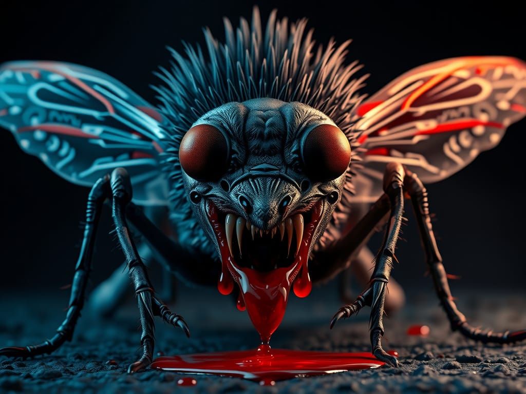 Evil Dark-Blue Hedgehog-Mosquito with Menacing Glow