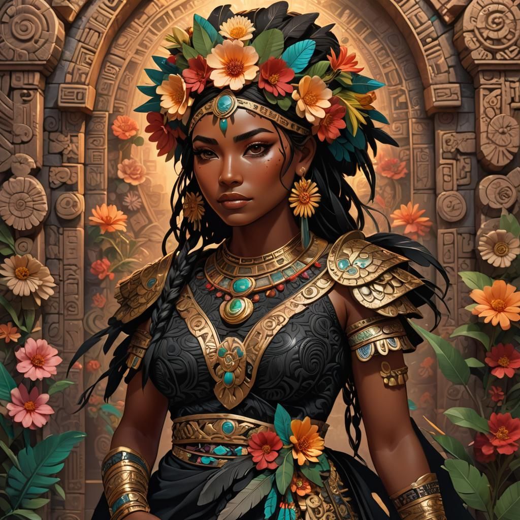 Mayan Anime Woman with Obsidian Sword