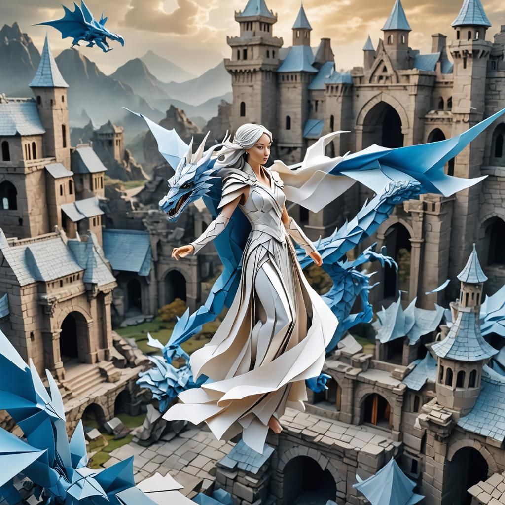 Targaryen Princess and Dragon Origami Paper Art