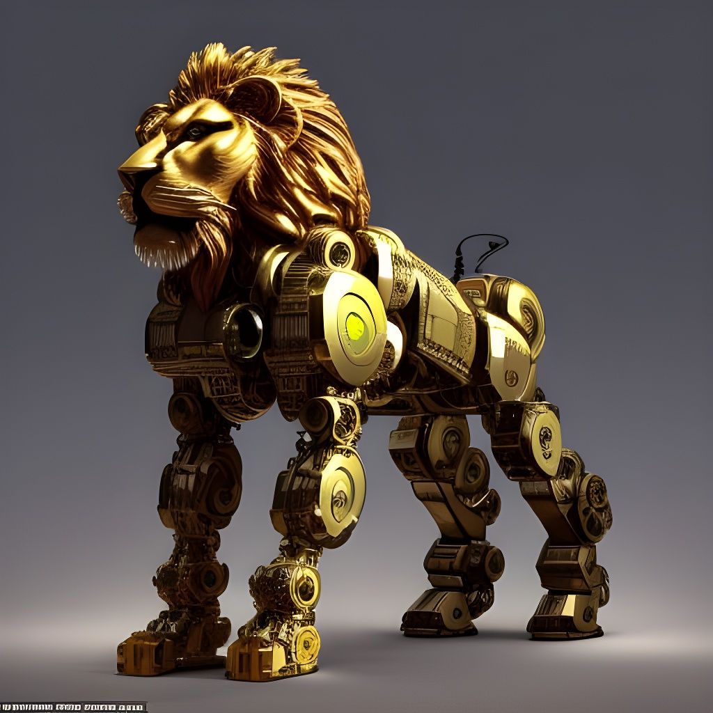 Intricate Mecha Lion in Sci-Fi Style