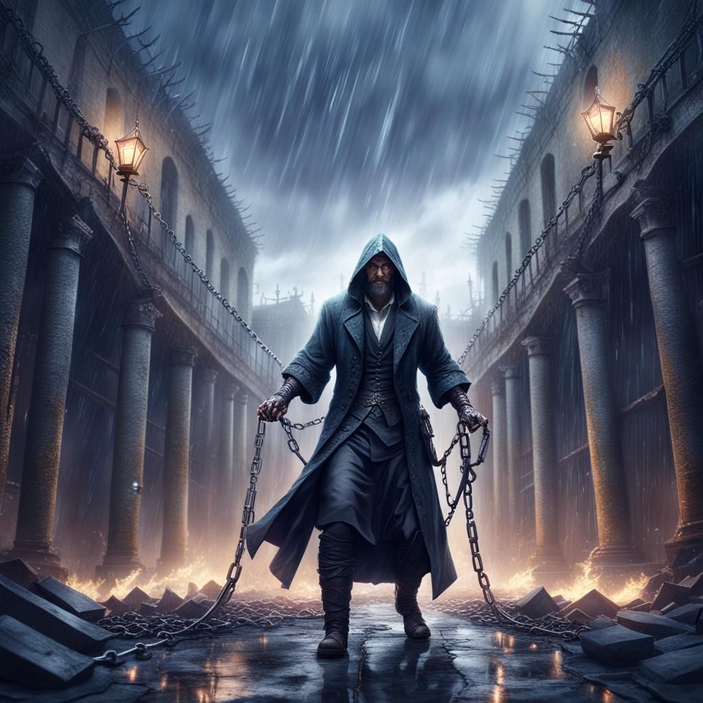 Magician Breaks Chains in Ruined Prison