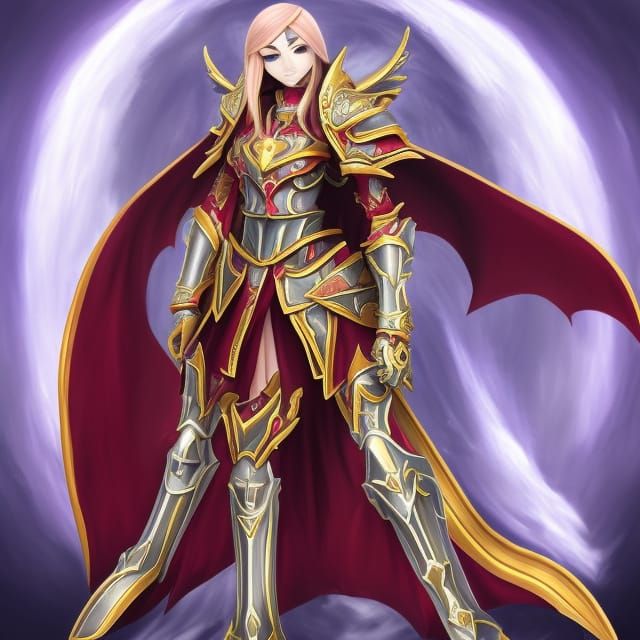 Blood Elf Paladin in Chrome Armor, Anime Style
