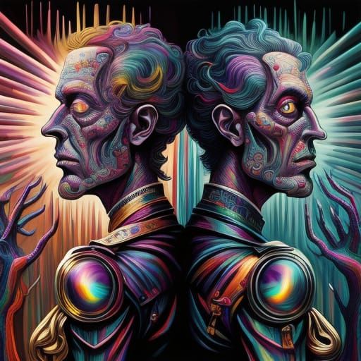 Prismatic Double Portrait in Metallic Hues