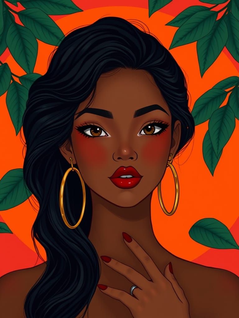 Vibrant Woman Portrait with Bold Colors in Digital Art Style