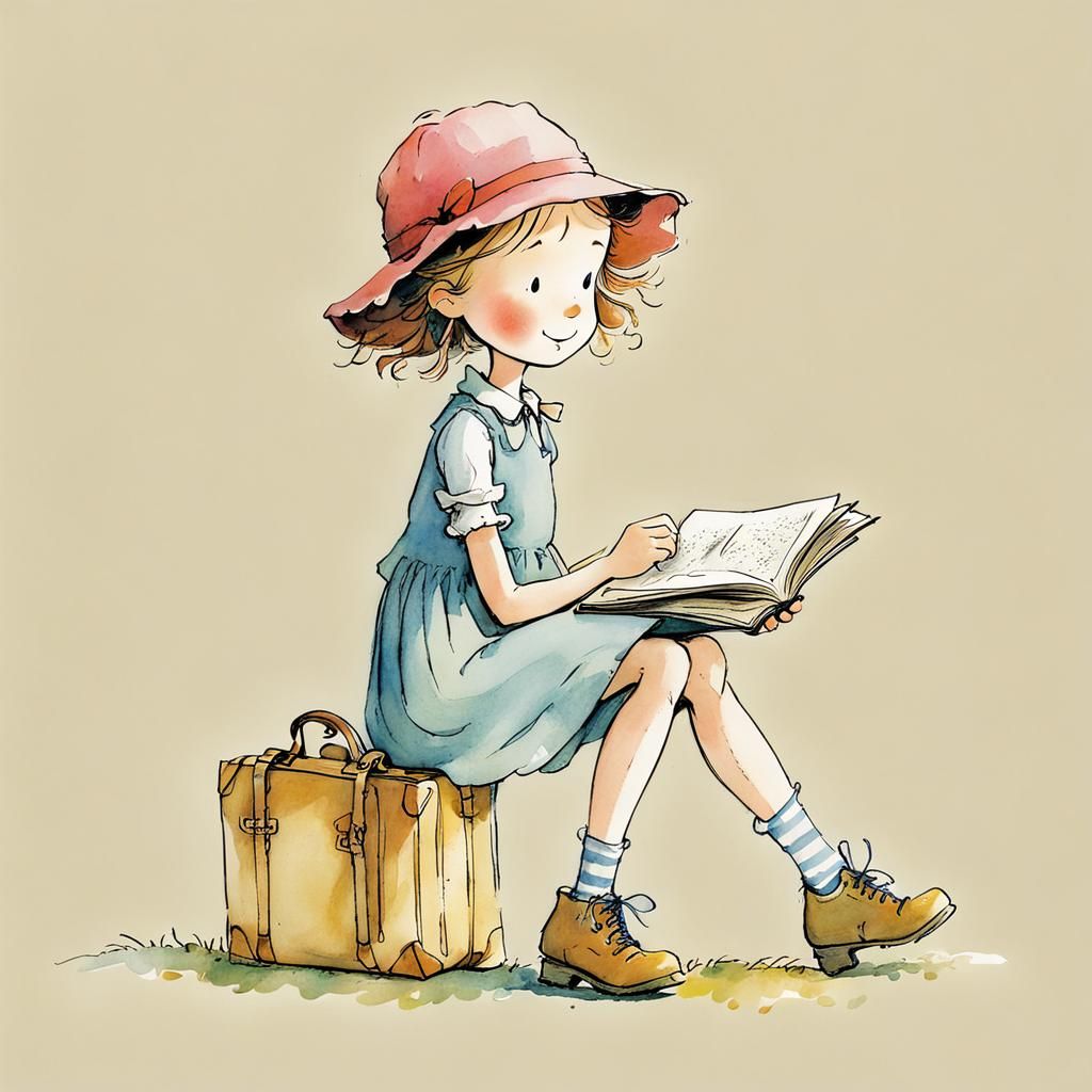 Girl in Whimsical Children's Book Style