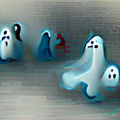 Cartoon Ghosts Frightened by Each Other