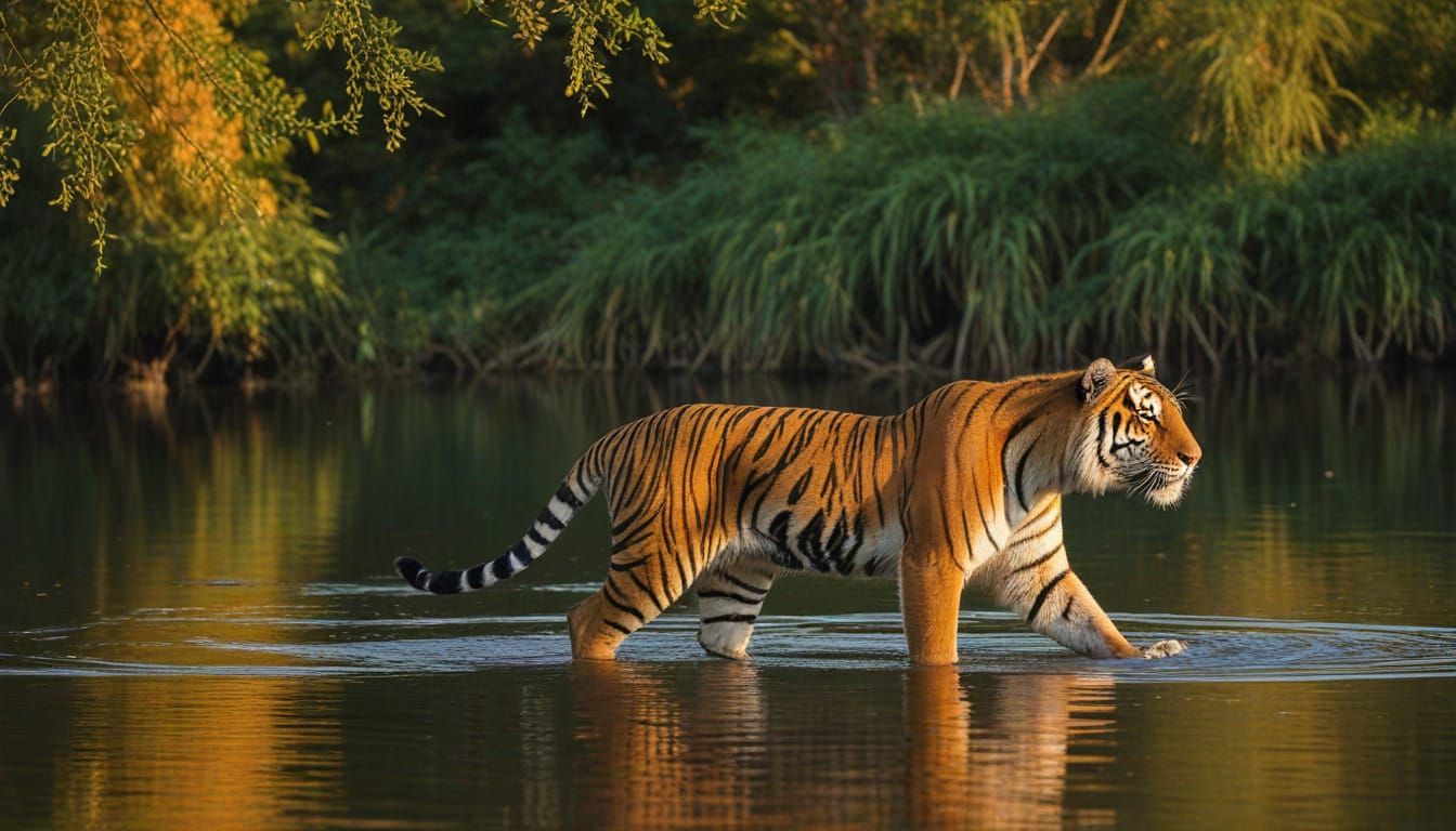 Tiger's Sunset Reflection