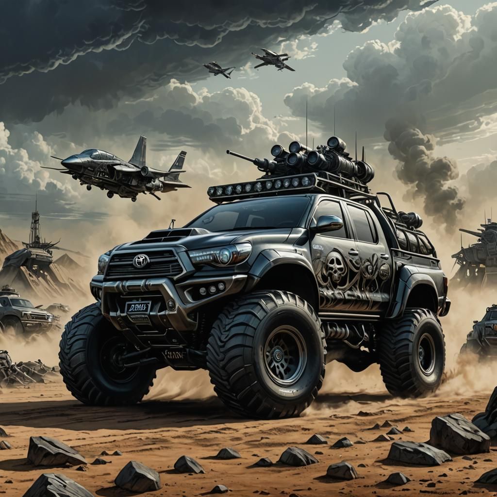Giger-Inspired Toyota Hilux: Biomechanical Comic Art