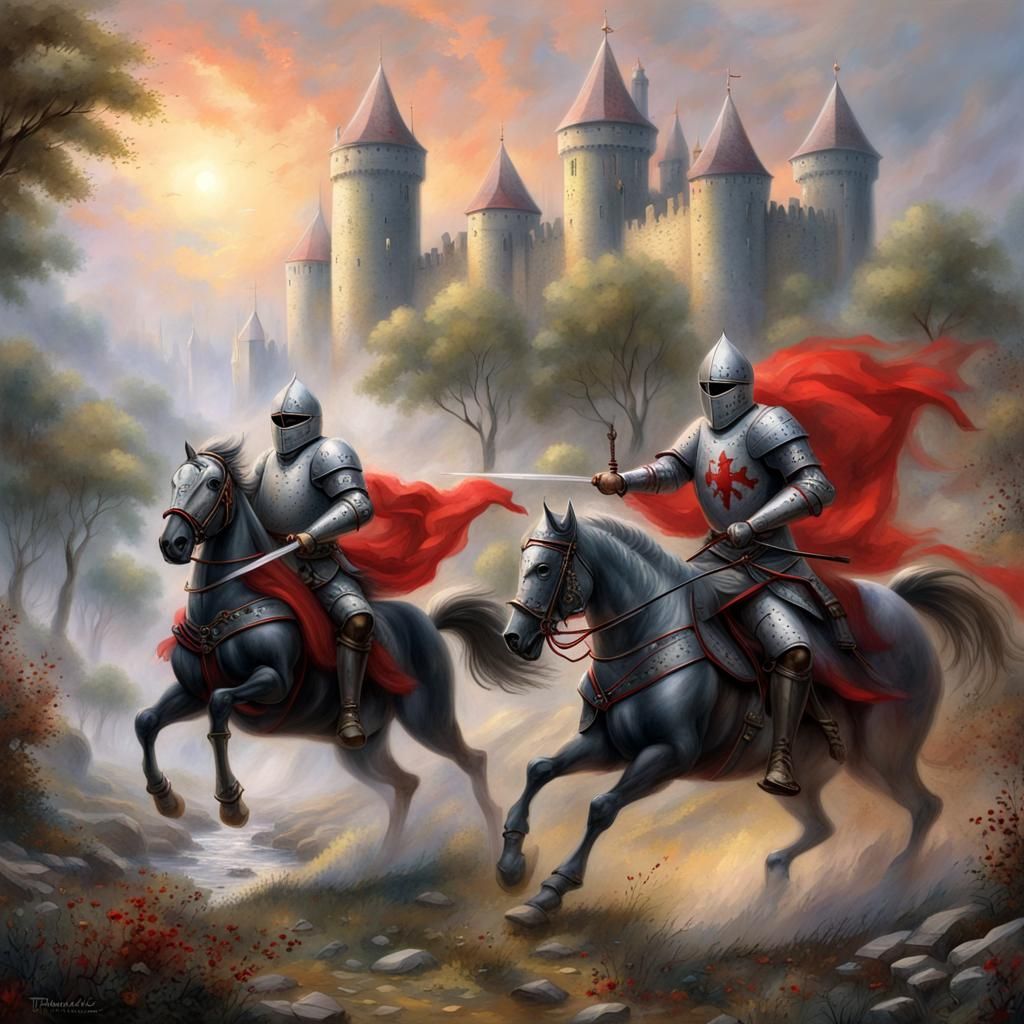 Epic Medieval Battle: Knights Clash in Fantasy Style