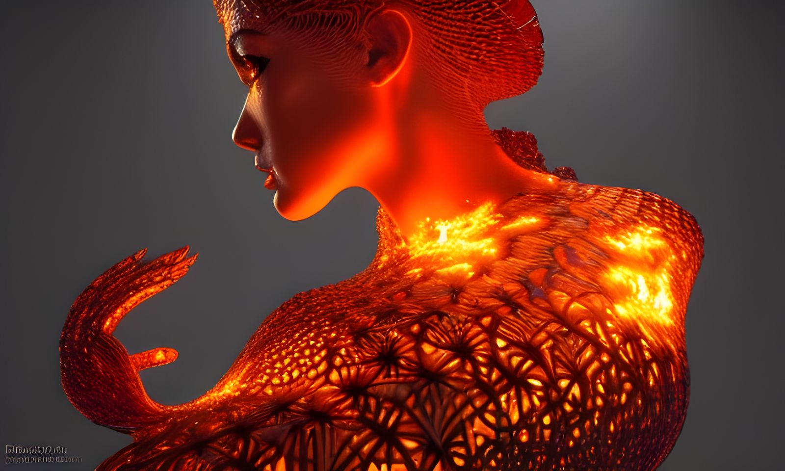 Fiery Fractal Glass Sculpture: Hyperdetailed Digital Art