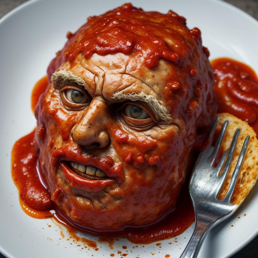 Surreal Meatball with Gary Busey Face Close-Up