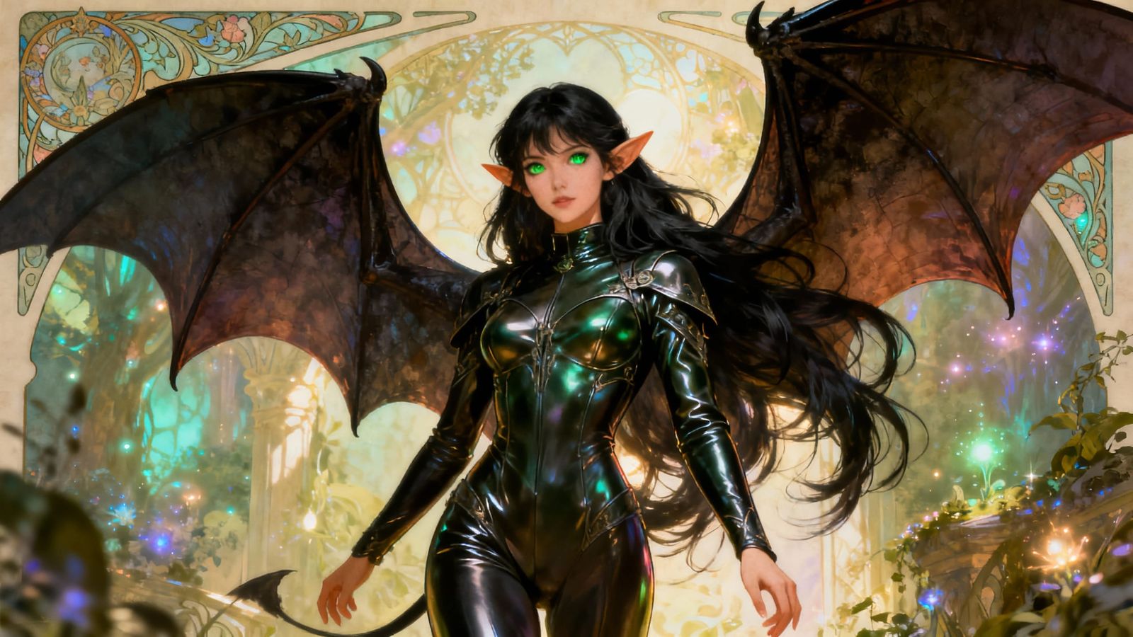 Fantasy Succubus with Bat Wings in Mystical Setting
