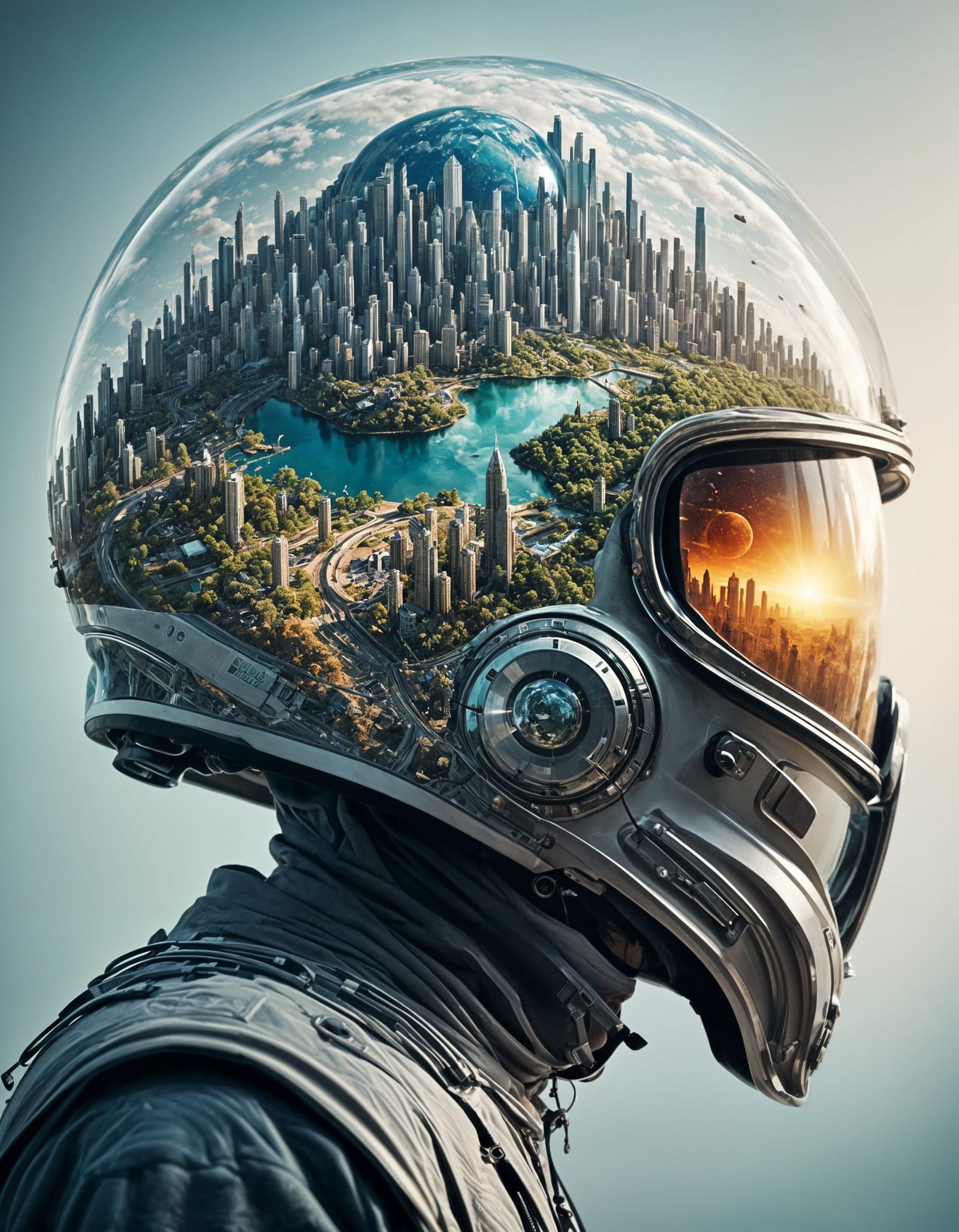 Earth Helmet in Space Double Exposure