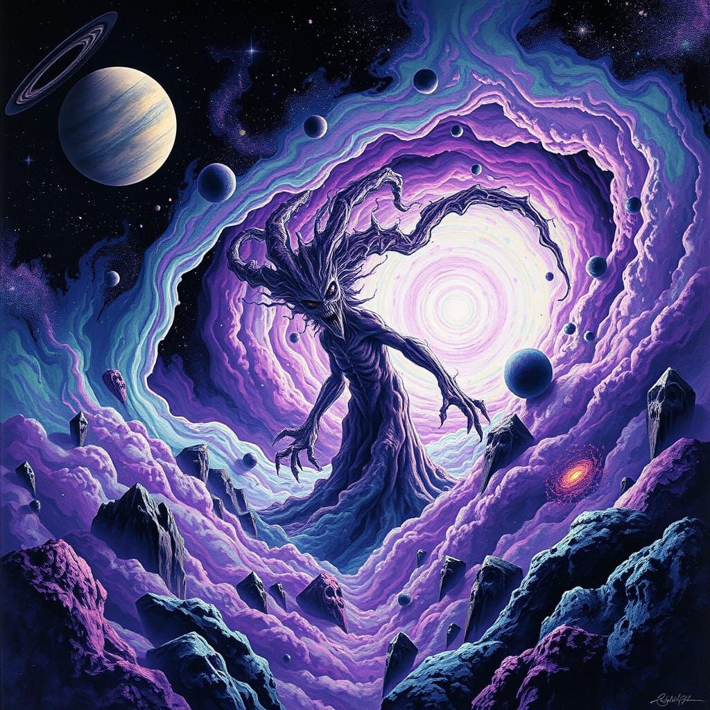 Eldritch Cosmic Horror in Vibrant, Expressive Abstraction