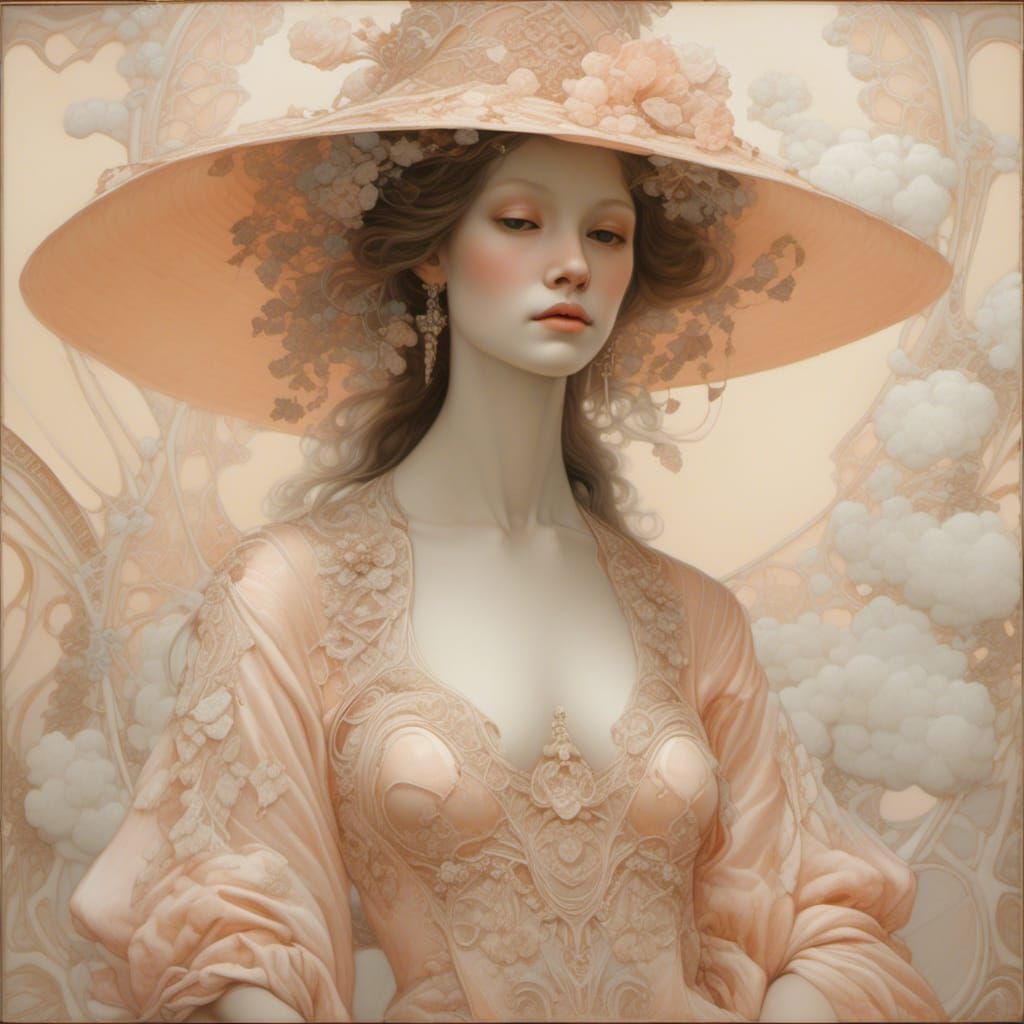 Ethereal Woman with Porcelain Skin in Hyperreal Style