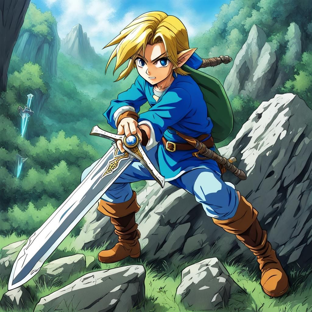 Link Slices Rock in Anime Style