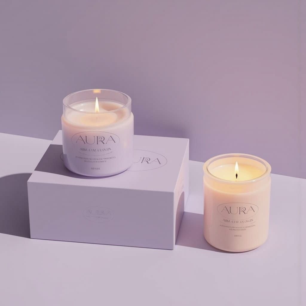 Luxurious Lavender Candles with Modern Aura Logo