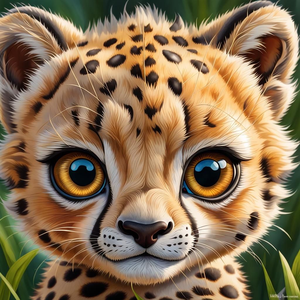 Pixar-Style Cheetah Cub Caricature in Watercolour