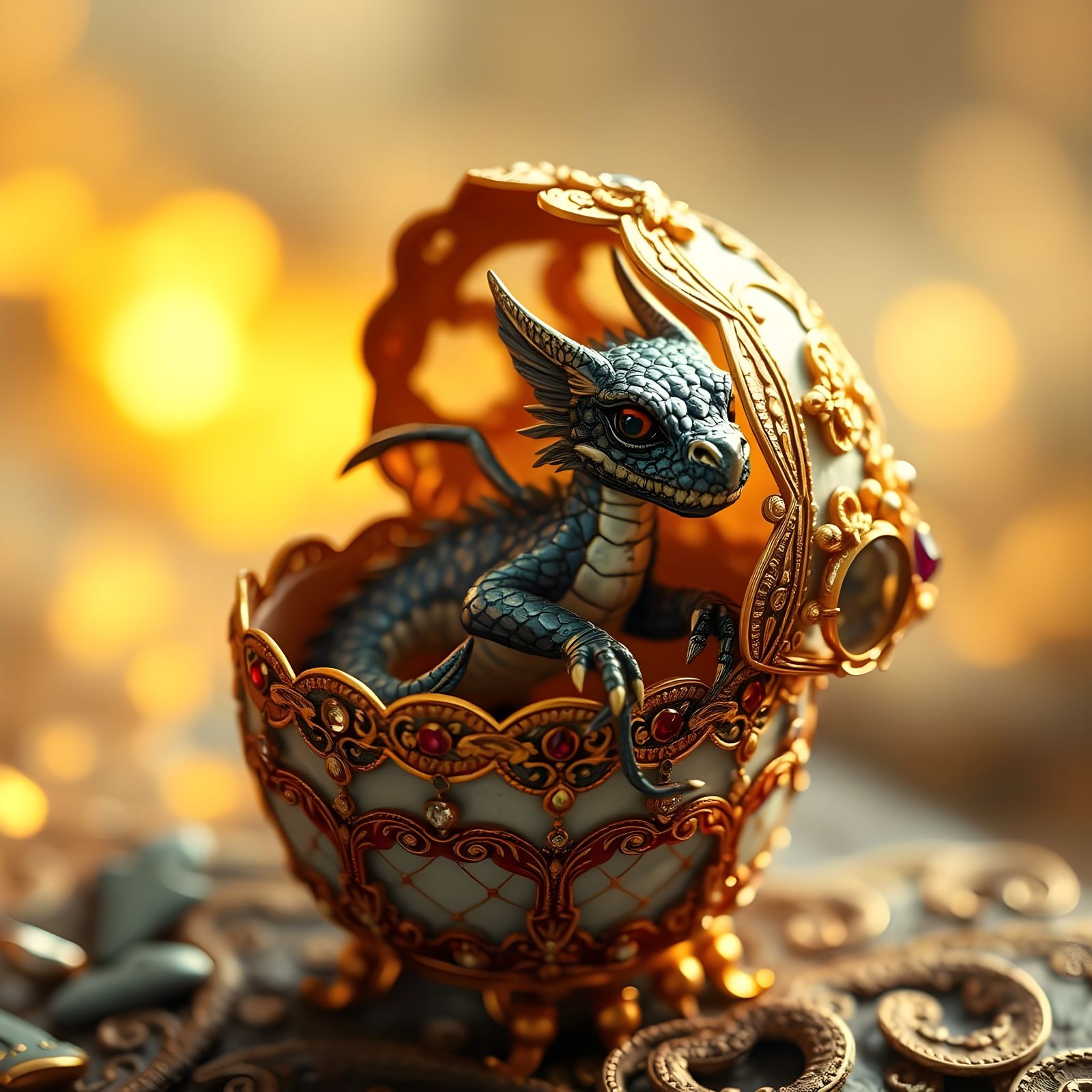 Dragon Hatchling in Fabergé Egg Masterpiece