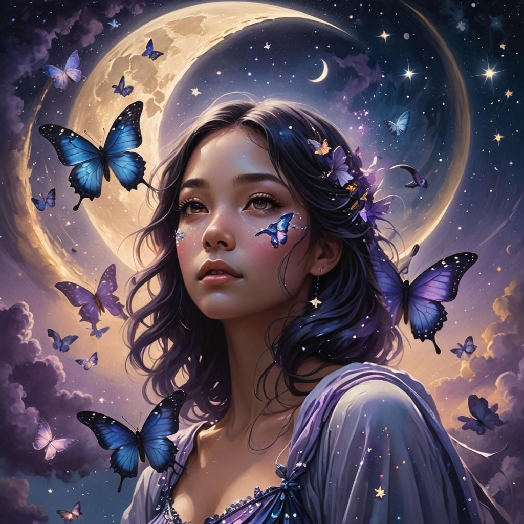 Dreamy Starlit Portrait in Hyperrealistic Splash Art