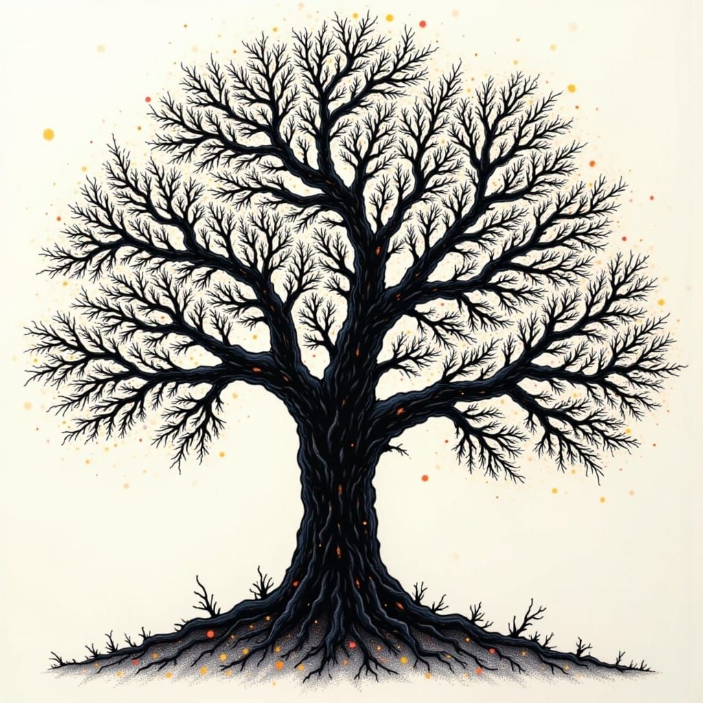 Fractal Tree Branches Multiply in a Whimsical Cyberpunk Aest...