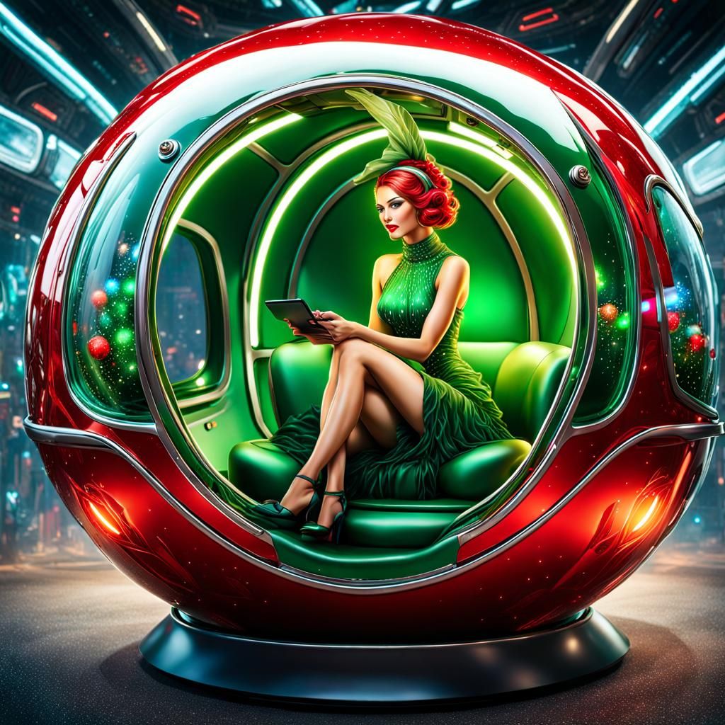 Futuristic Christmas Fairy in Sci-Fi Bauble Pod