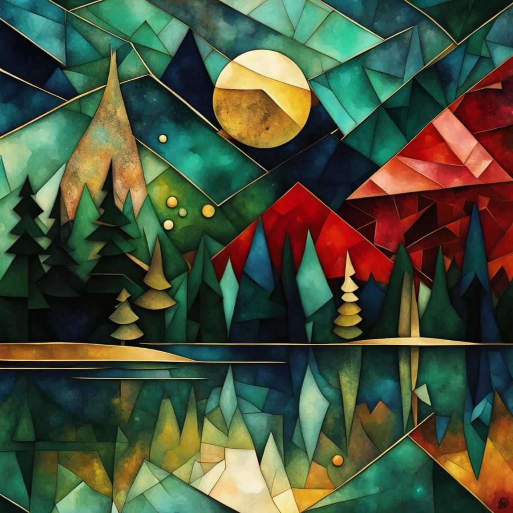 Alcohol Ink Spruce Forest Under Starry Skies