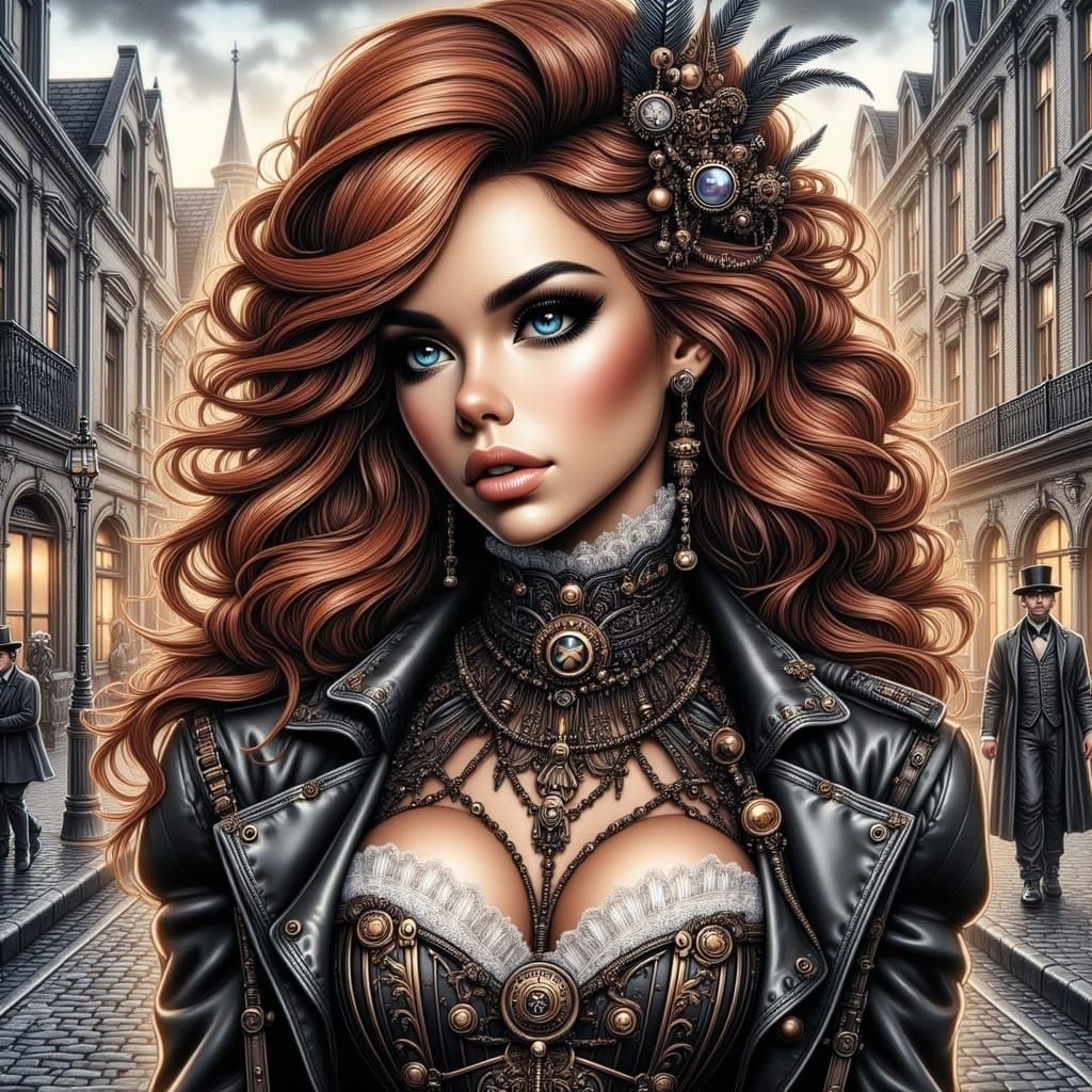 Steampunk Scarlett Johansson in Intricate Impasto Portrait