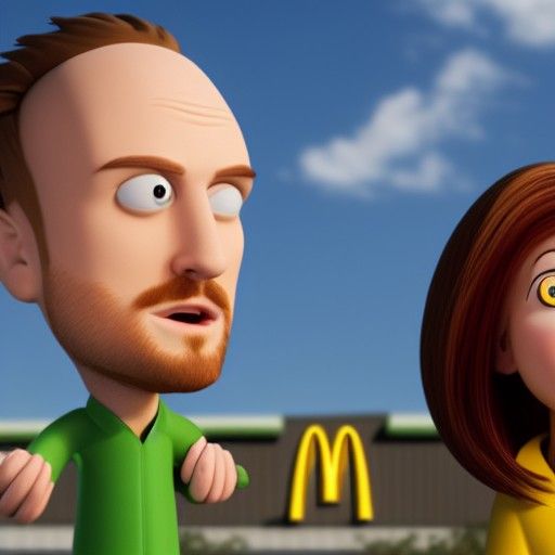 Hyperrealistic Jesse Pinkman and Lois Griffin at McDonald's