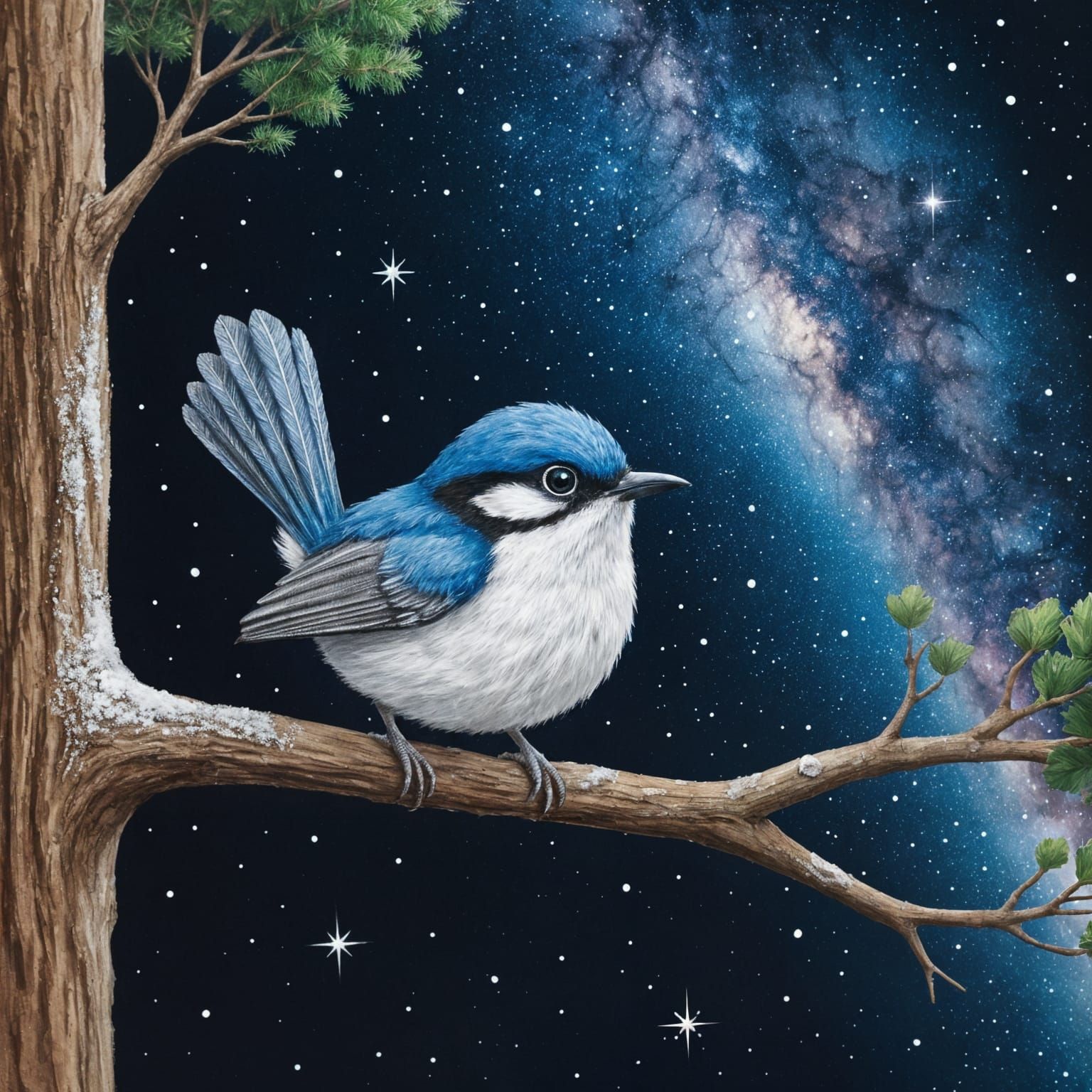 Blue Wren in Gouache with Cotton Wool Texture