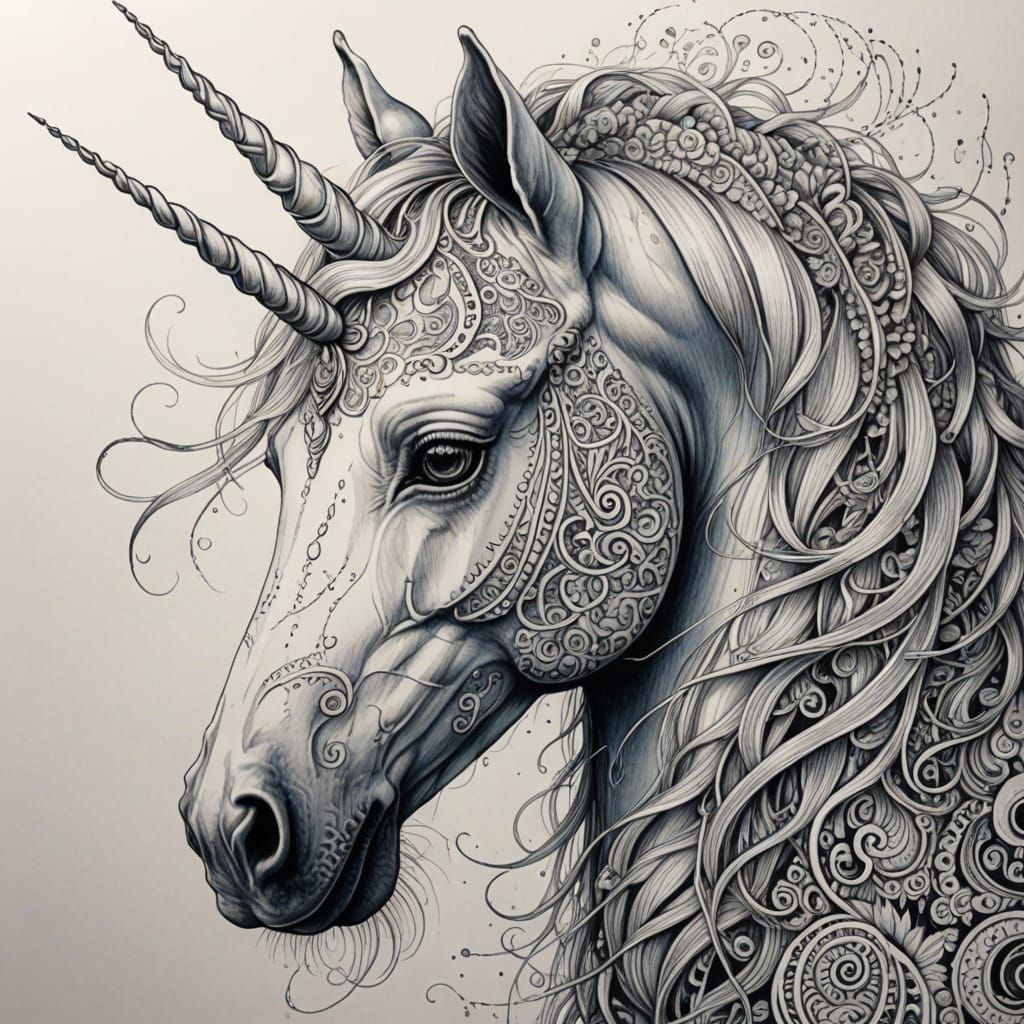 Ethereal Unicorn Portrait in Sfumato Drawing Style