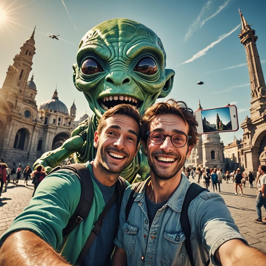 Alien Photobomb in Pop Art Style