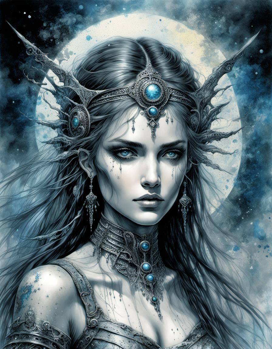 Biopunk Fantasy Woman in Splatter Ink Art