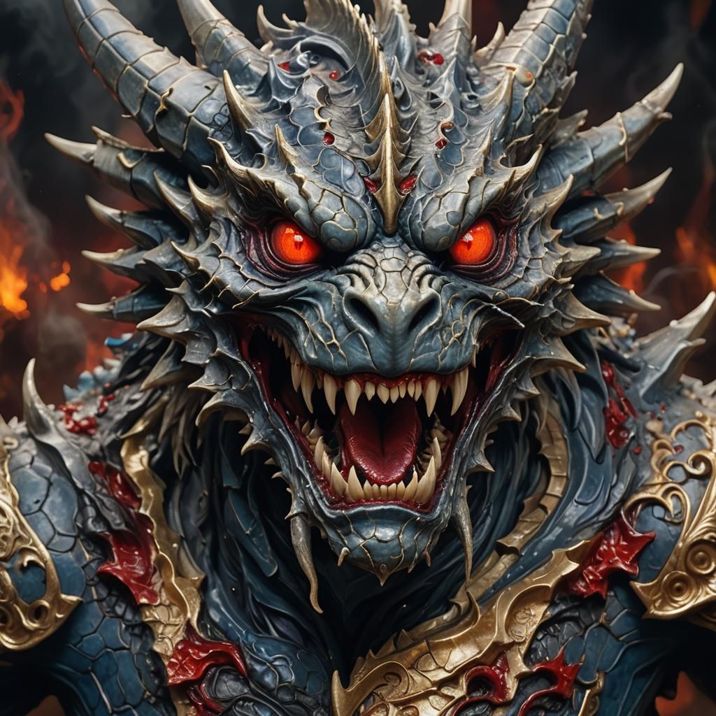 Demonic Porcelain Dragon in Dark Fantasy Style