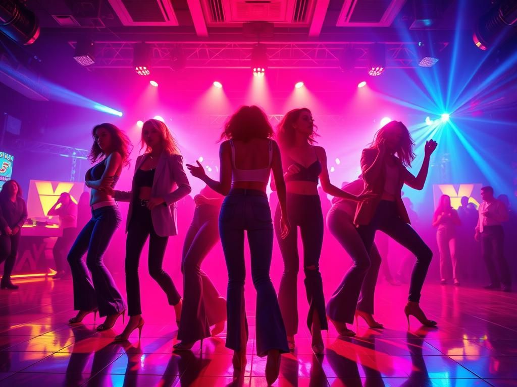 Vibrant 80s Nightclub Scene with Dancing Women