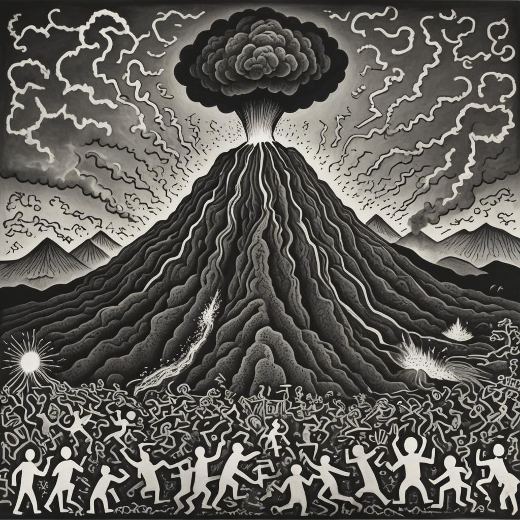 Erupting Volcano in Bold Street Art Style